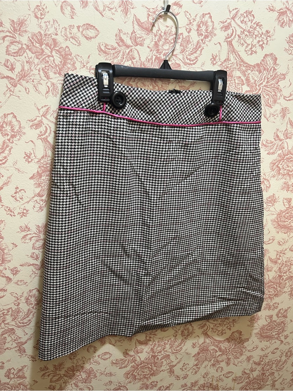 Y2K Casual Corner Houndstooth Pencil Skirt with Pink Trim - Women